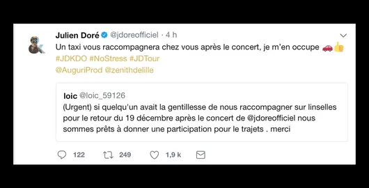 Quand Julien Doré offre le taxi à un fan linsellois