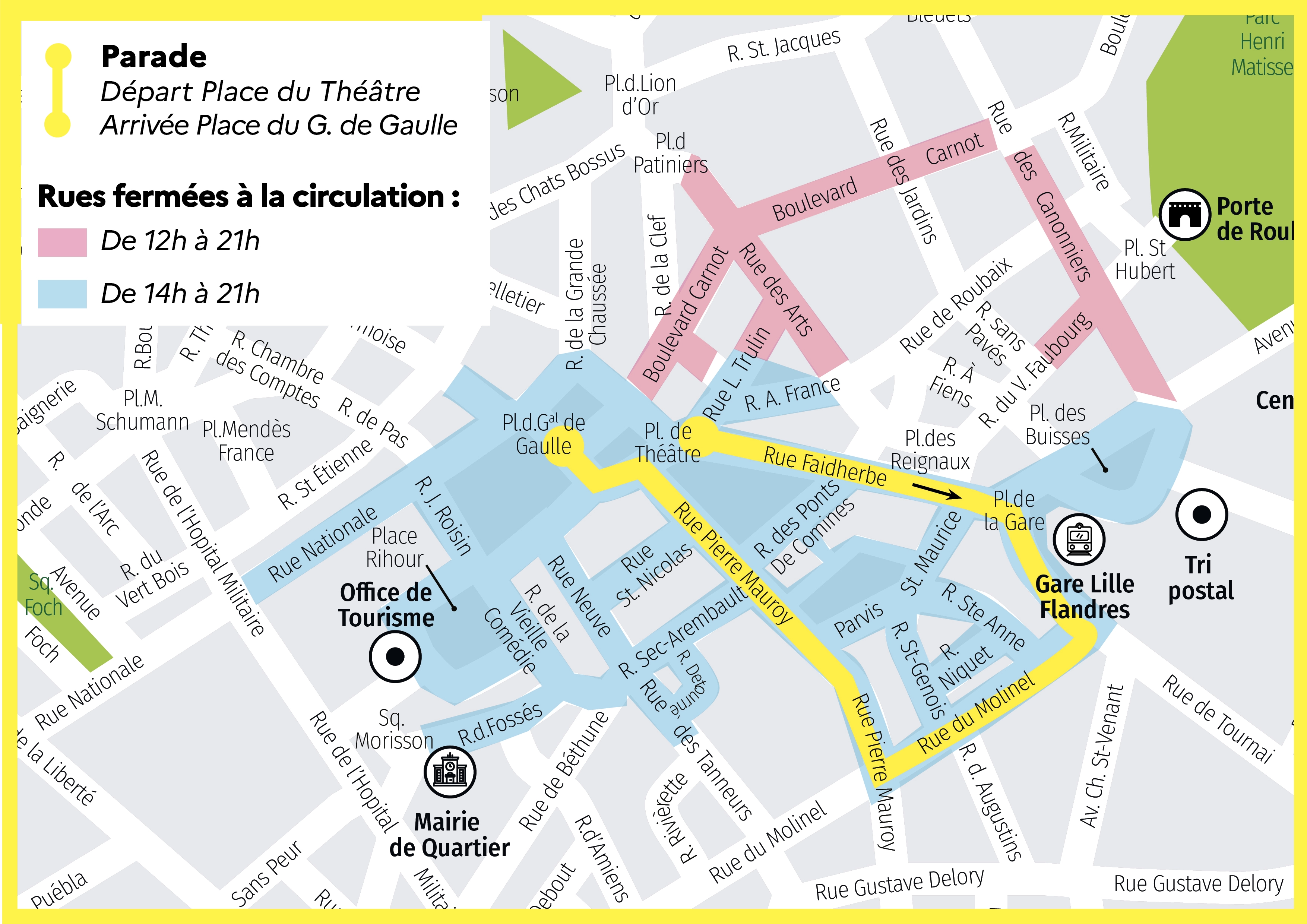 Le parcours de la parade du 3 juillet. @Ville de Lille