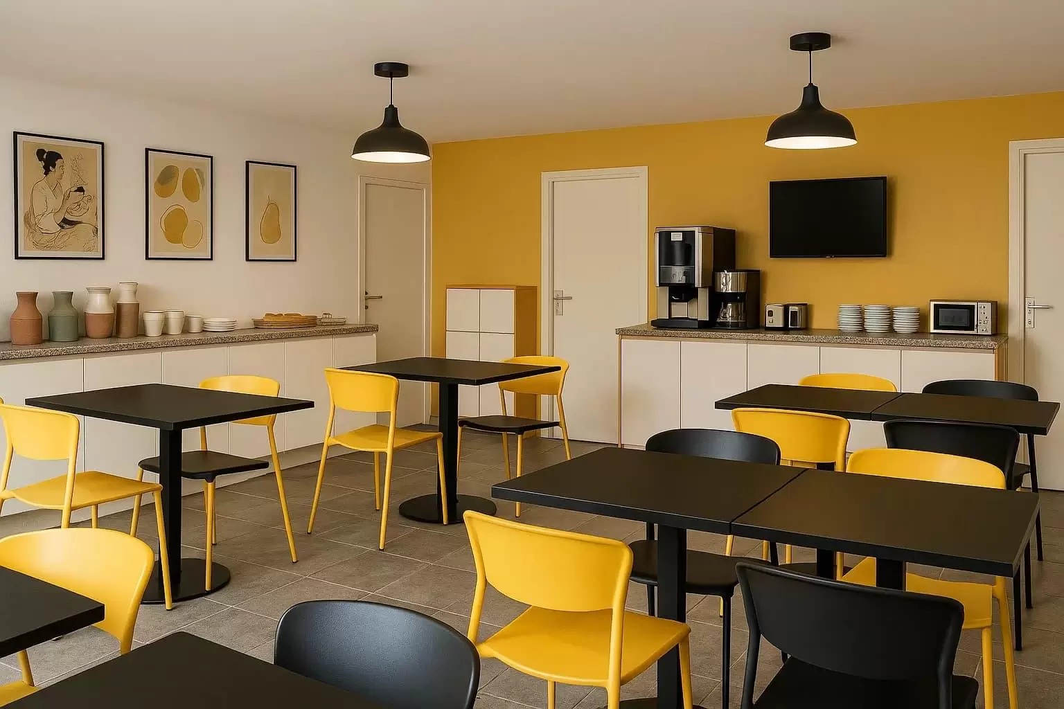 La cafétériat où les locataires pourront prendre leur petit-dej'. 