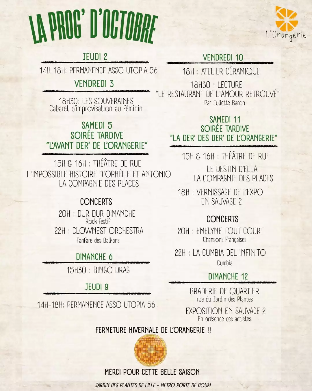 La programmation des deux dernières semaines.